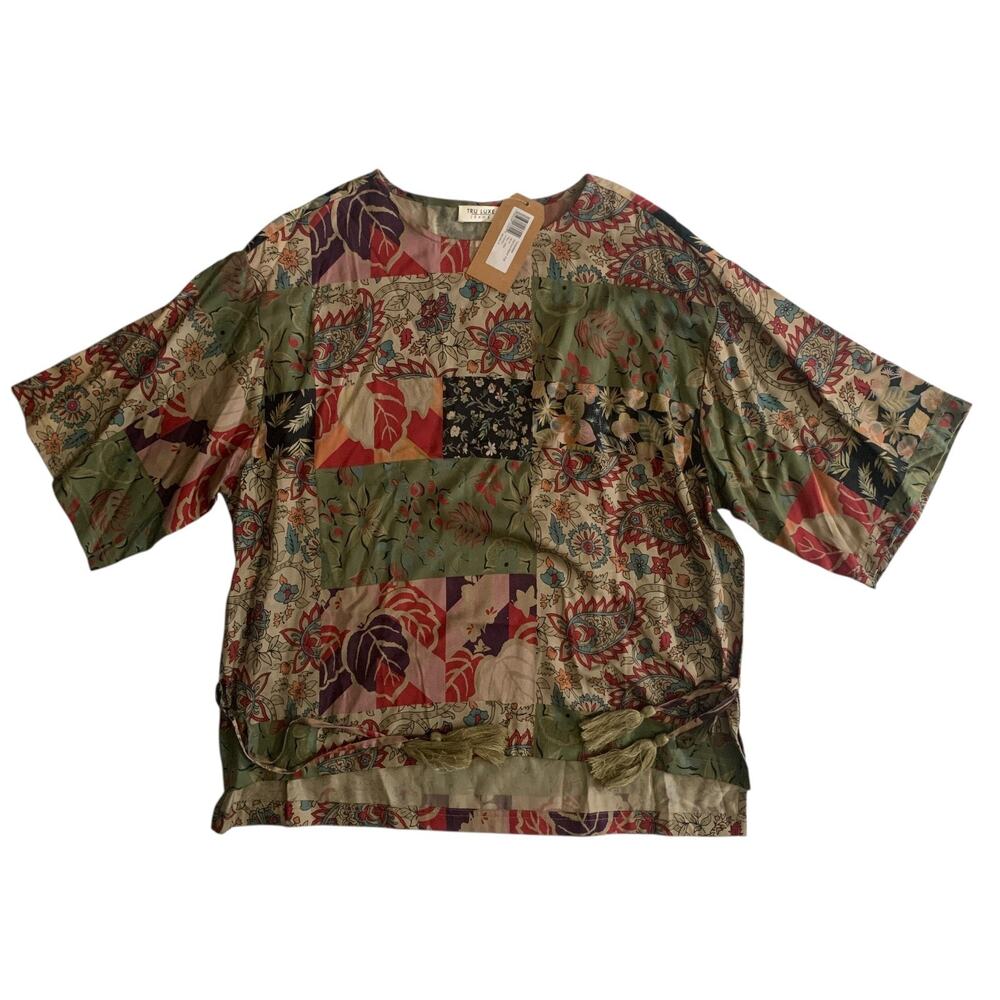 Tru Luxe Jeans Women's Size M Short Sleeve Floral Print Tunic Top Blouse New